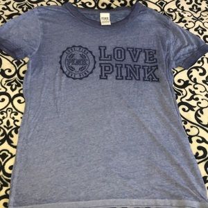 blue victoria’s secret pink short sleeved shirt